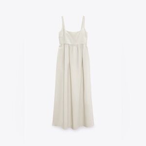 ZARA WOMEN'S LINEN BLEND MIDI DRESS Light Beige Size S